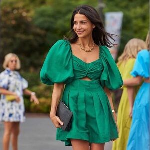 HOUSE OF HARLOW‎ 1960 EMERALD GREEN PUFF SLEEVE DRESS WITH CUT-OUTS NWT